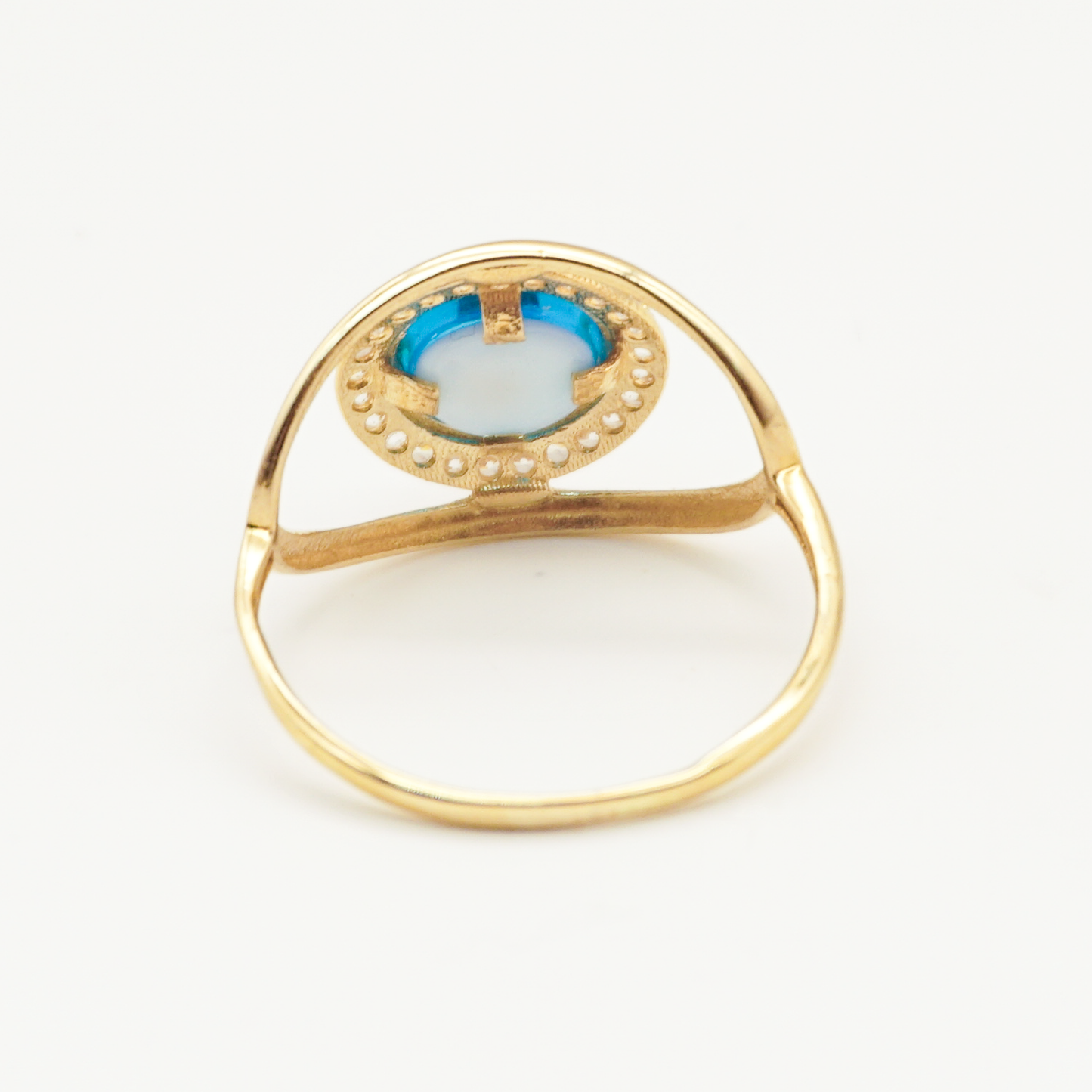 Anillo oro amarillo con zirconias y ojo de cristal | 14k | 1.8g