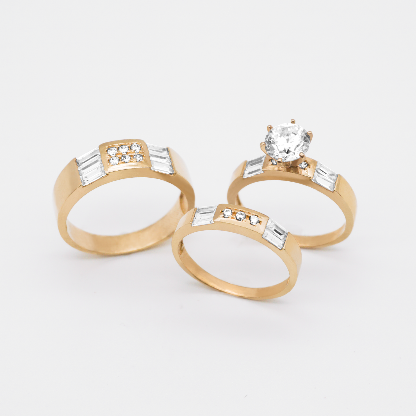 Trío Matrimonial de oro amarillo con zirconias | 14k | 8.9g
