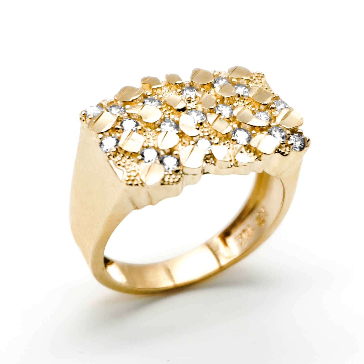 Anillo Nugget Oro amarillo con zirconias 10K | 6g