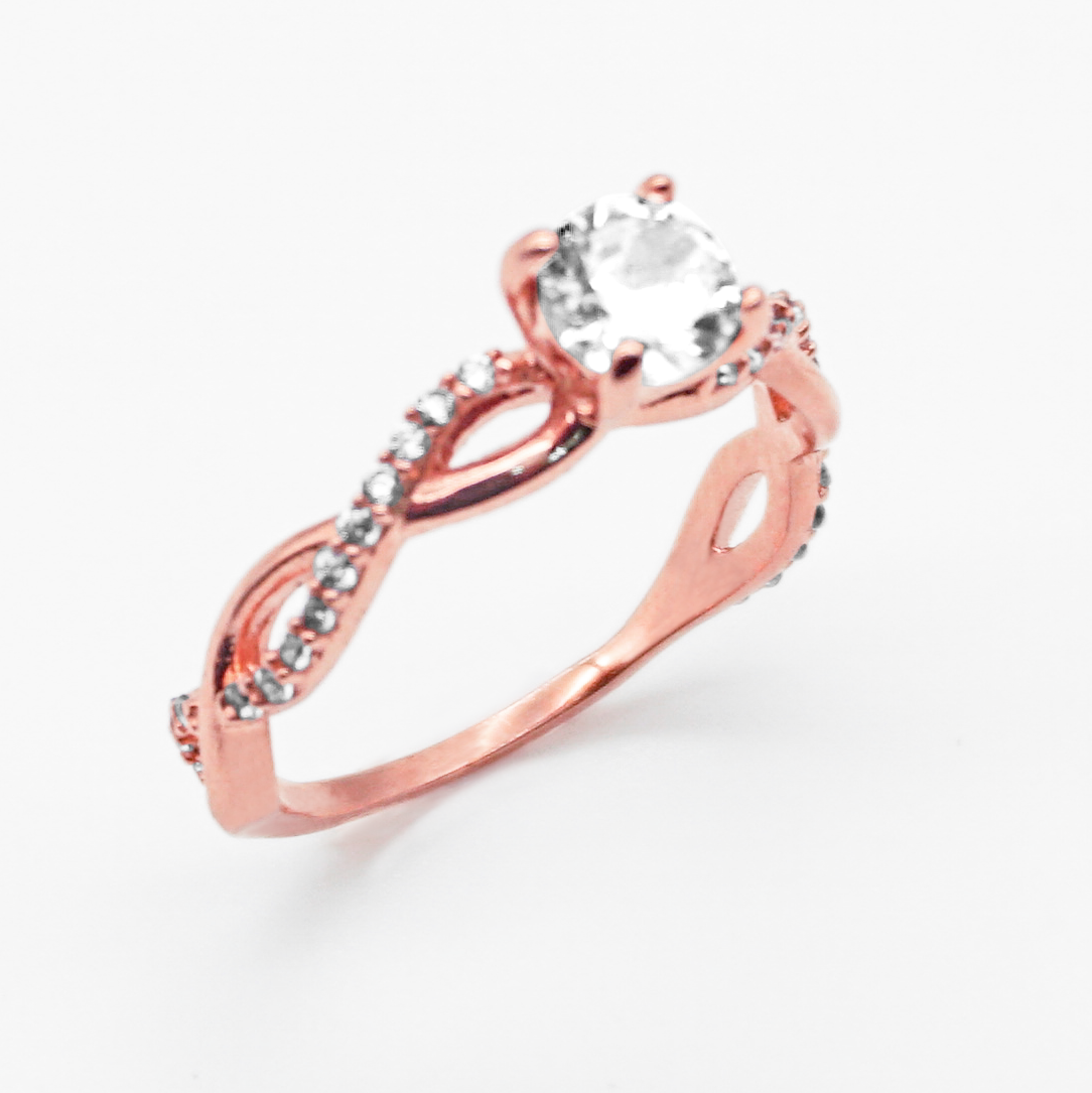 Solitario de oro rosa con zirconias | 14k | 2.3g