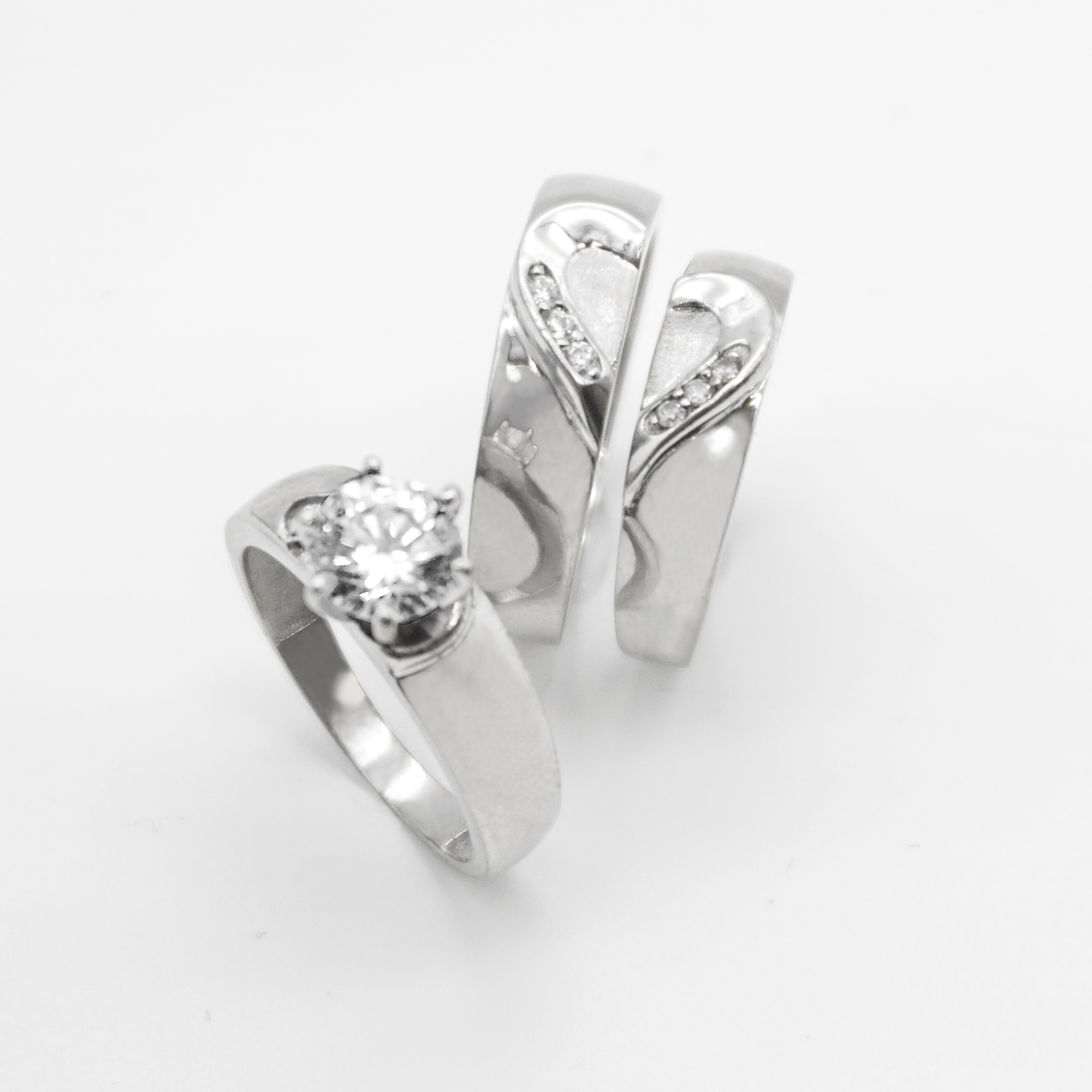 Trío de oro blanco y zirconias | 14k | 10.3g