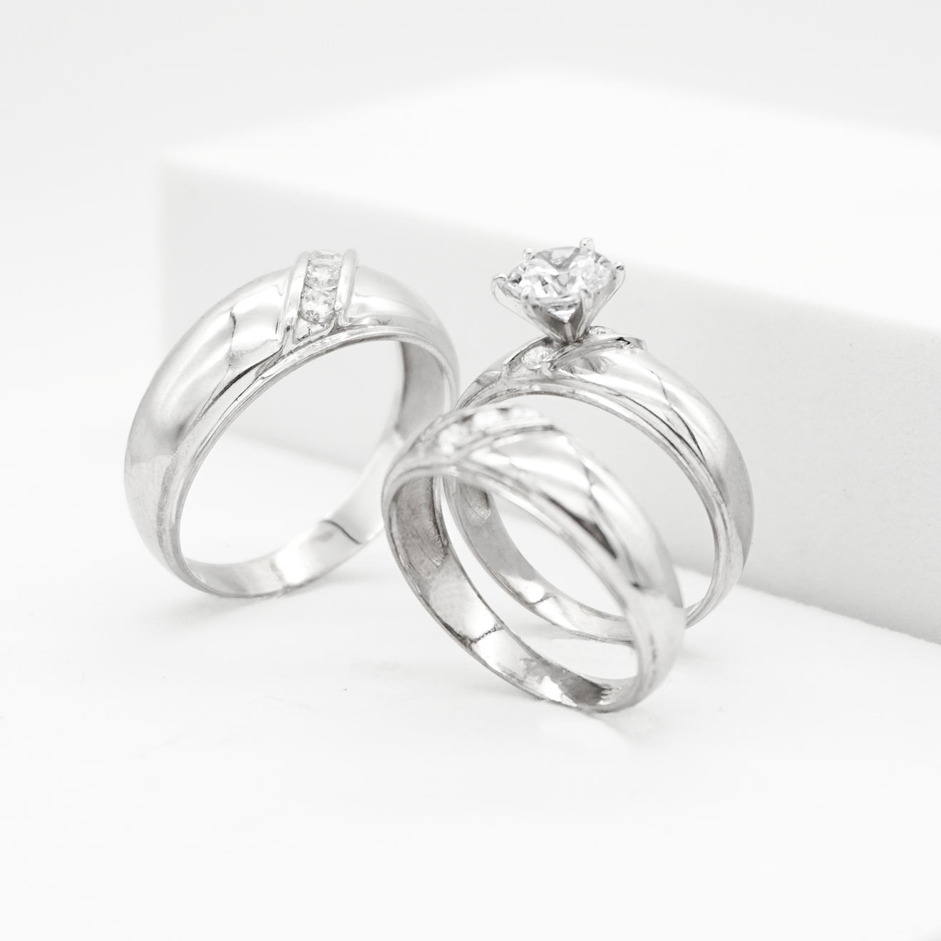 Trio Oro Blanco con zirconias | 10k