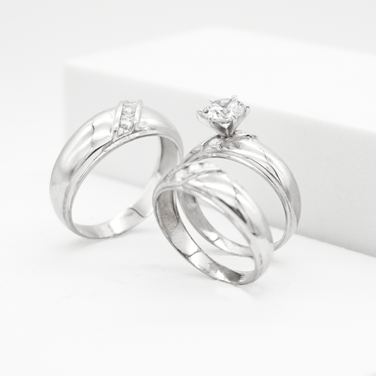 Trio Oro Blanco con zirconias | 10k