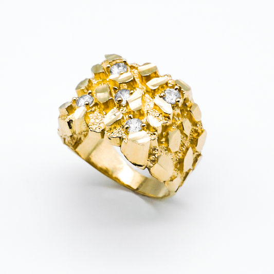 Anillo tipo nugget con zirconias | 10k | 7.6g