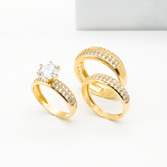 Trio matimonial de oro amarillo 14k