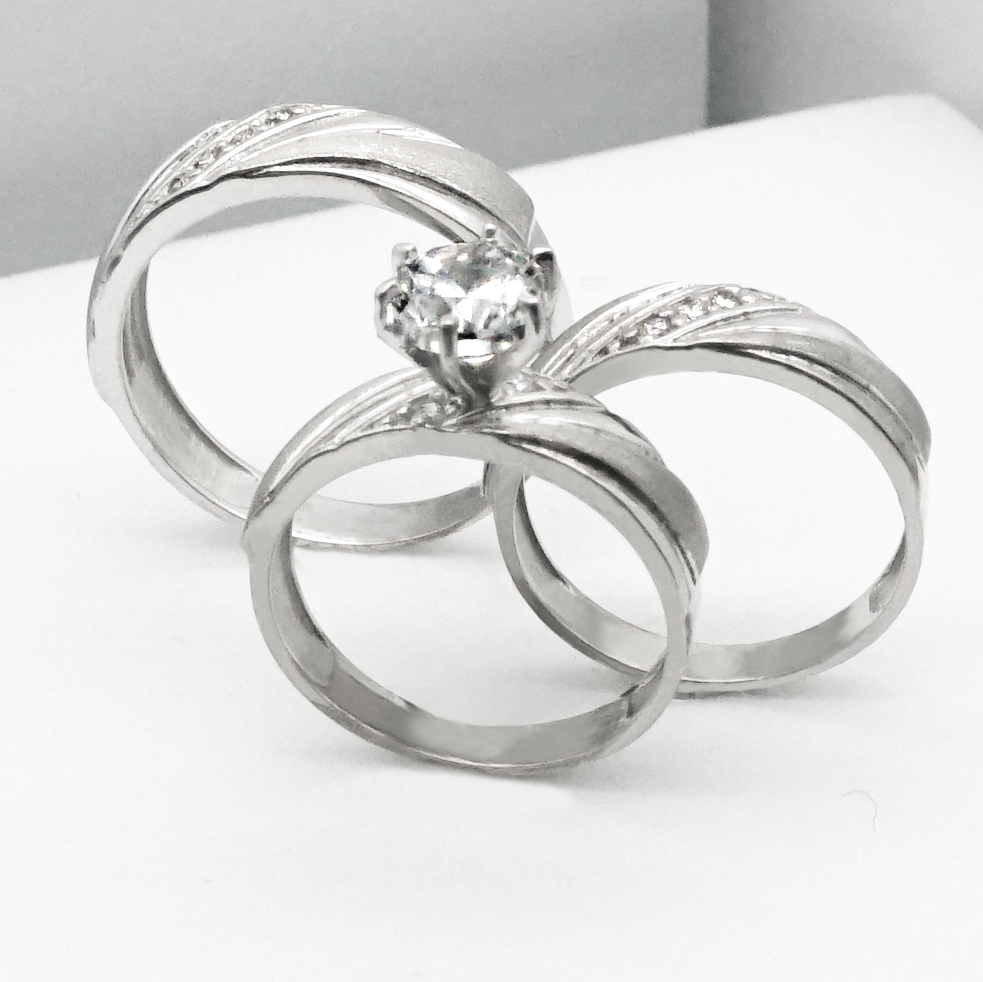 Trío oro blanco con zirconias | 14k
