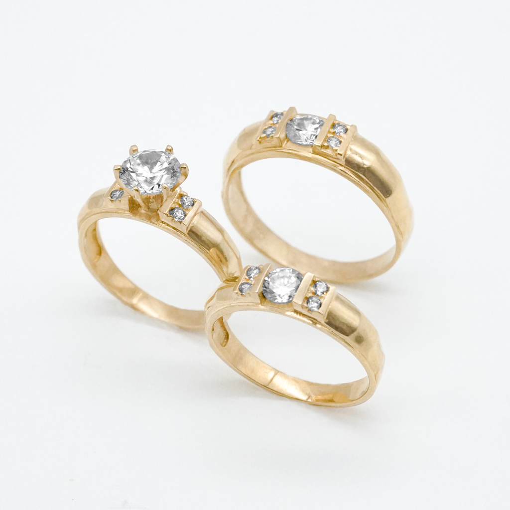 Trío de oro amarillo con zirconias 14k