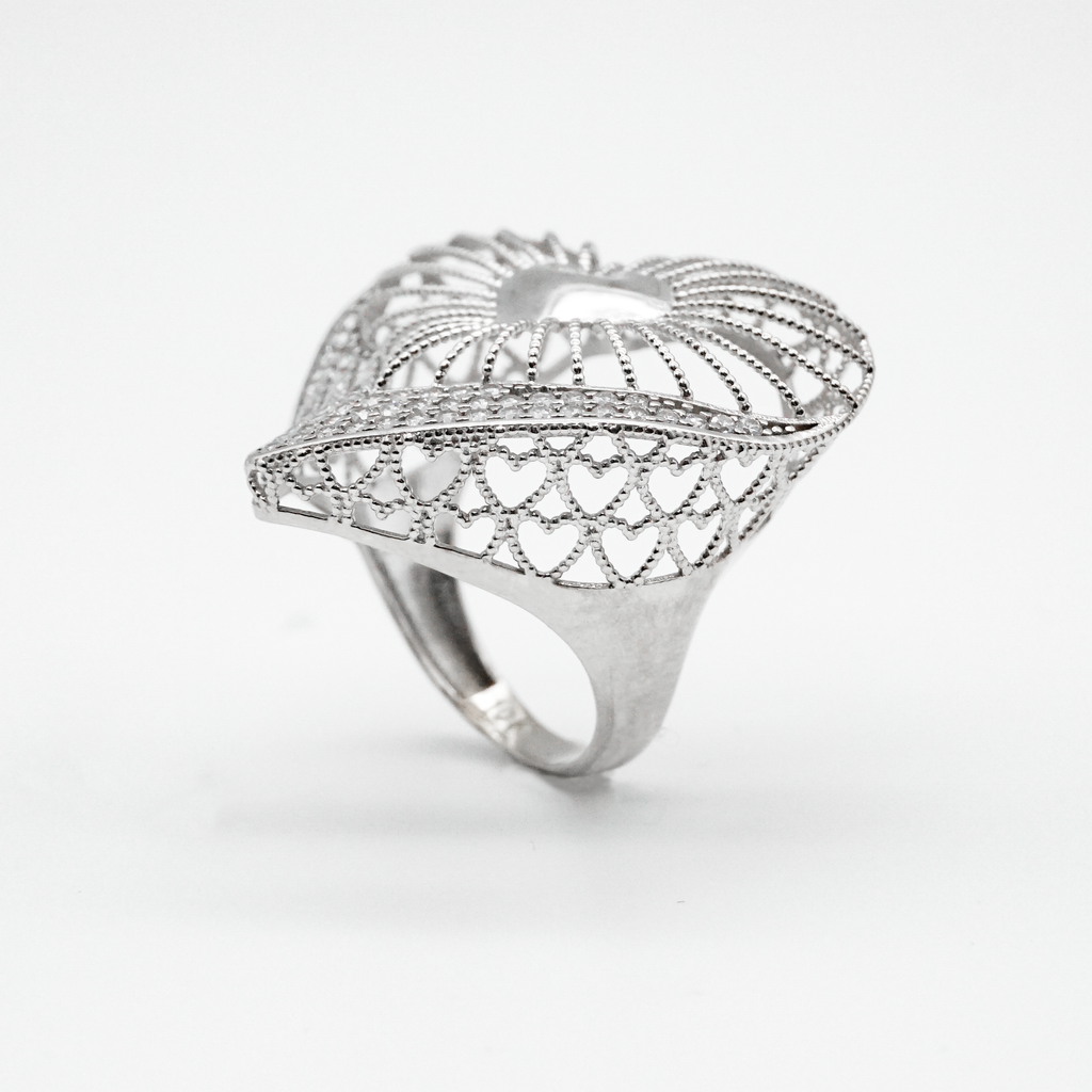 Anillo Corazón Oro blanco y zirconias| 10k | 4.8g