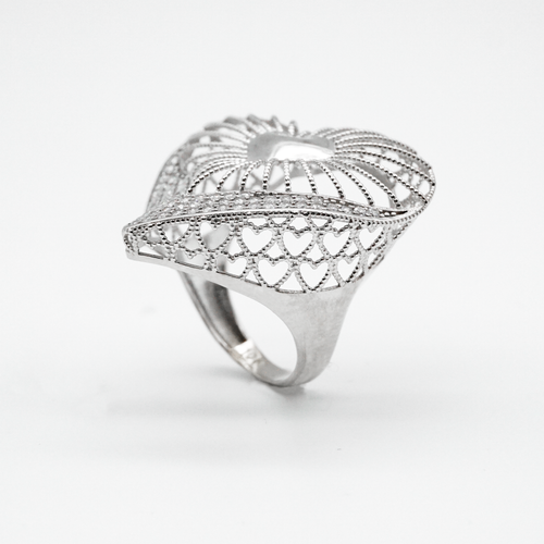 Anillo Corazón Oro blanco y zirconias| 10k | 4.8g