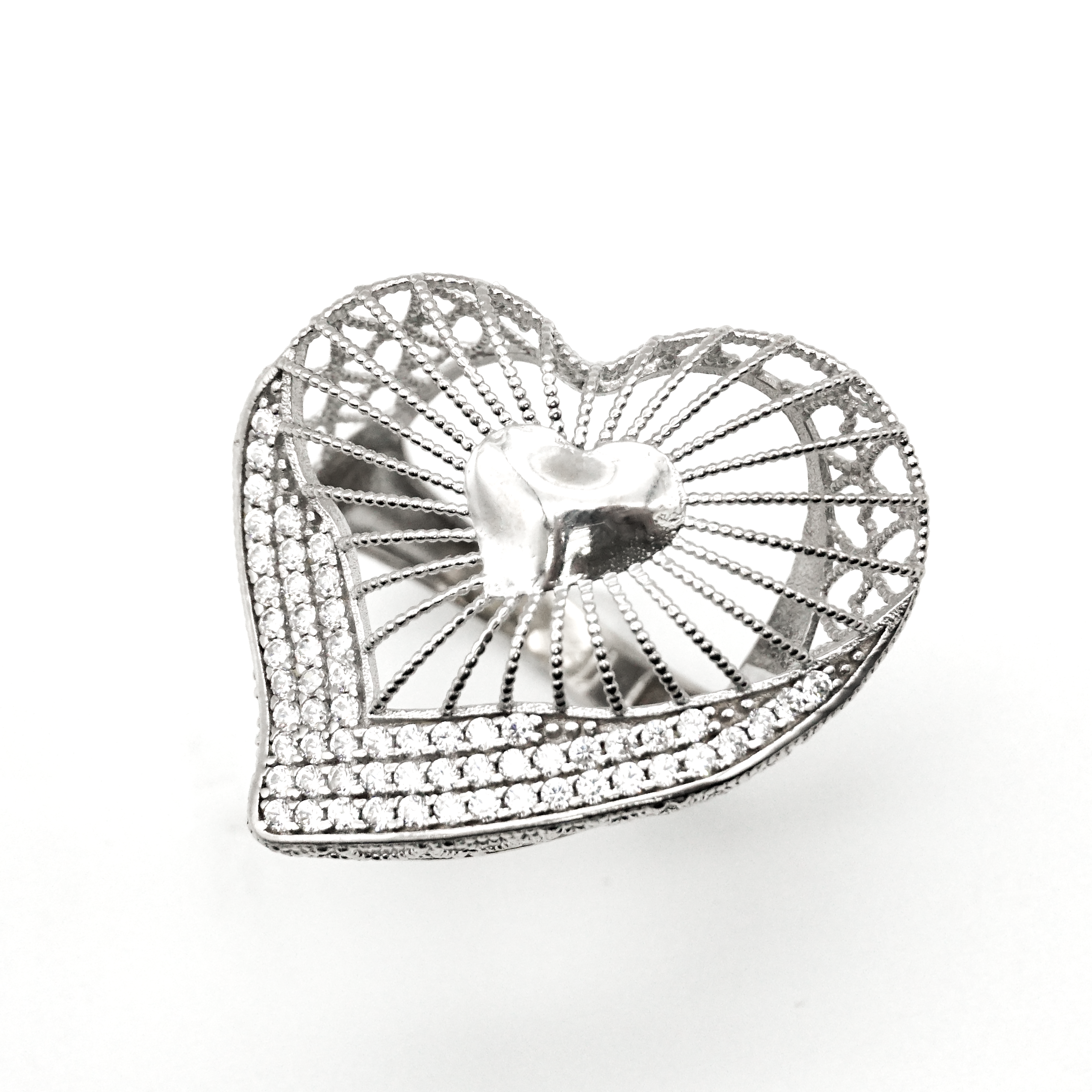 Anillo Corazón Oro blanco y zirconias| 10k | 4.8g