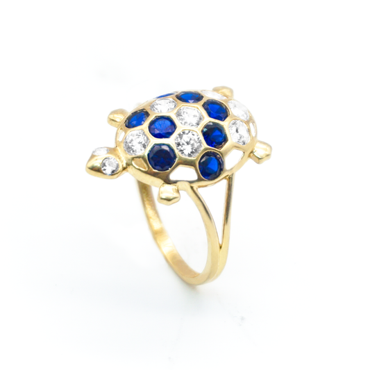 Anillo Tortuga Encantada en Oro Amarillo de 10k con Circonitas | 2.1g