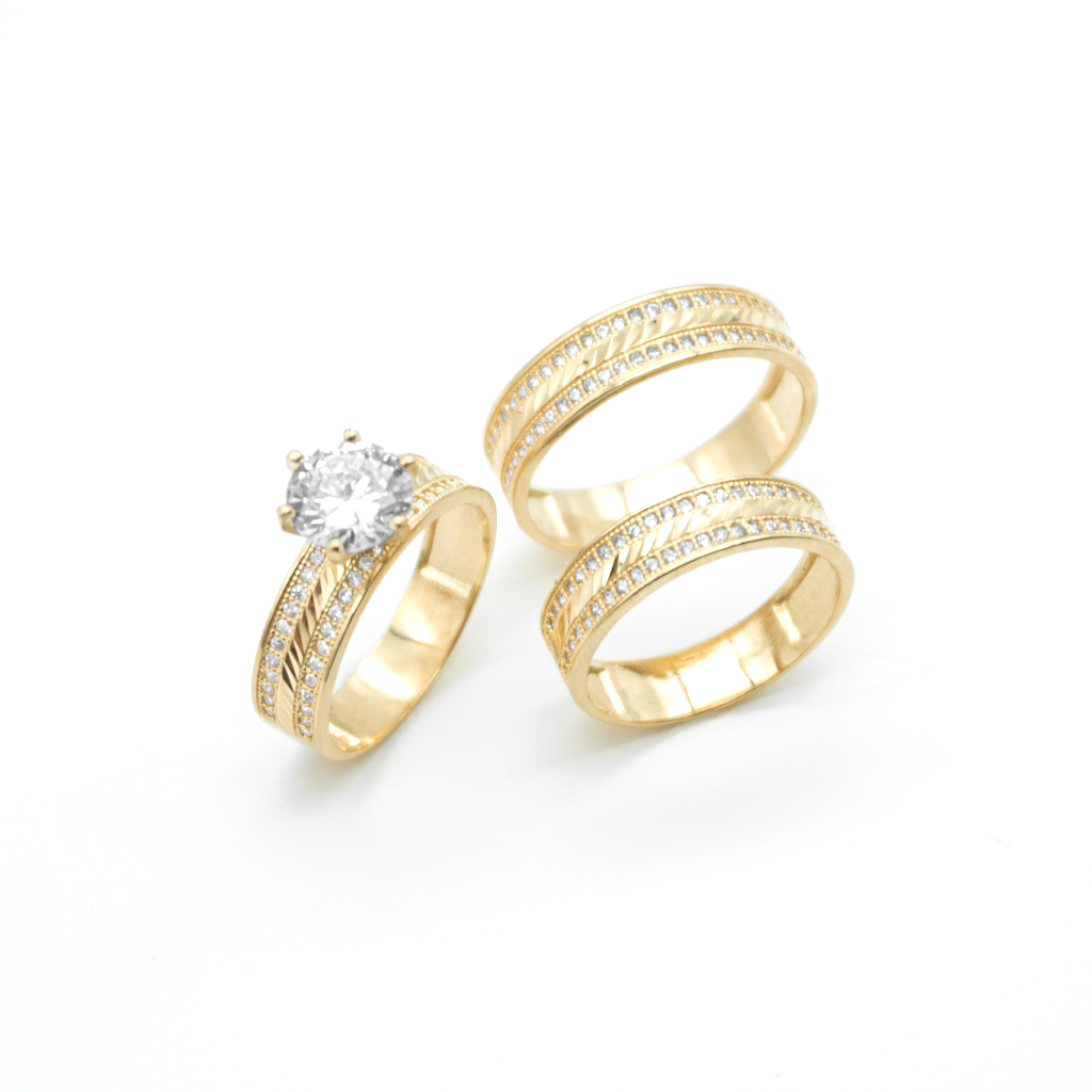 Trío de oro amarillo con zirconias |  10k | 8.6g