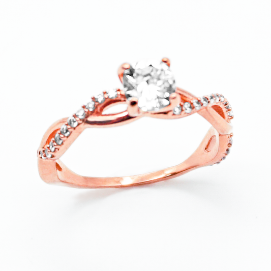 Solitario de oro rosa con zirconias | 14k | 2.3g