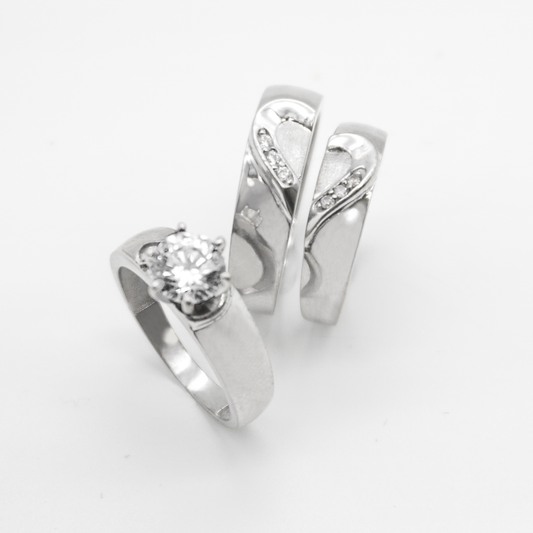 Trío de oro blanco y zirconias | 14k | 10.3g
