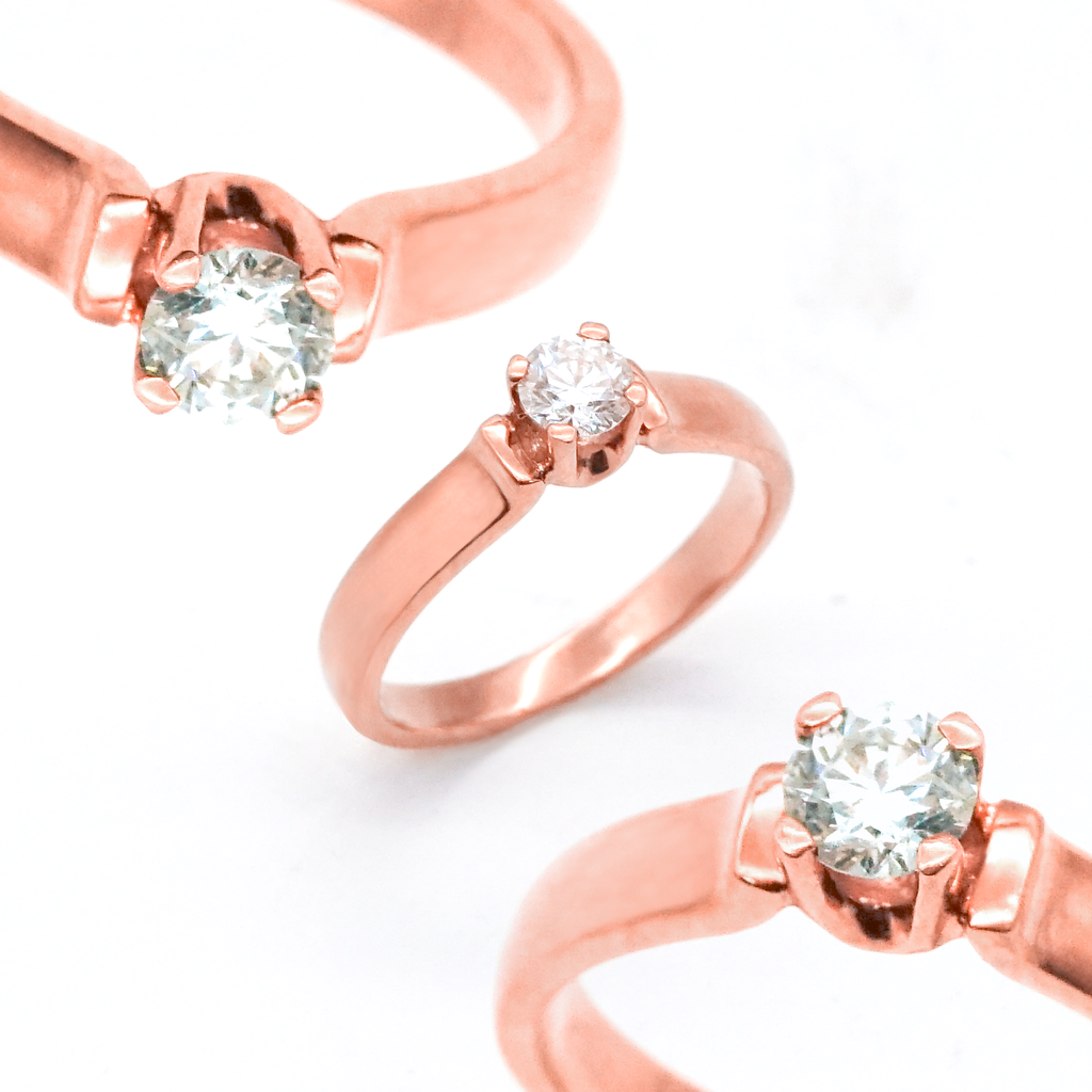 Solitario Matrimonial Oro rosa y Diamante | 14k | 3.2